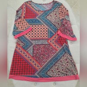 Celeste Hankerchief Print Tunic Top Shirt XL Blouse Bell Sleeve Flared